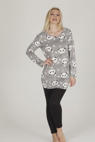 Gray panda taytlı tunik termal pijama takımı 6210 - Thumbnail