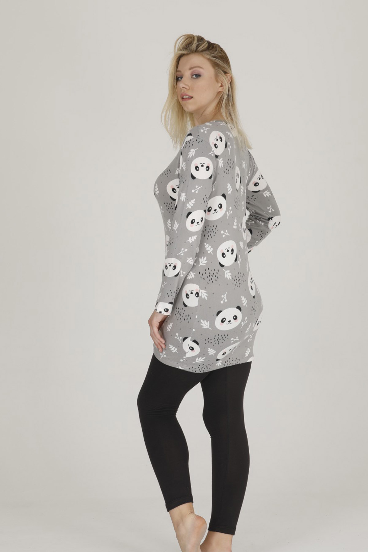 ÇeyizeDairHerşey - Gray panda taytlı tunik termal pijama takımı 6210 (1)