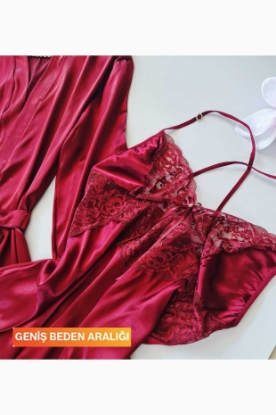 ÇeyizeDairHerşey - Büyük beden sabahlıklı saten gecelik takım 6136 (1)