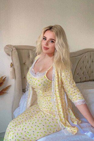 Dalidas limon desen 3 lü penye sabahlıklı set 6465 - ÇeyizeDairHerşey