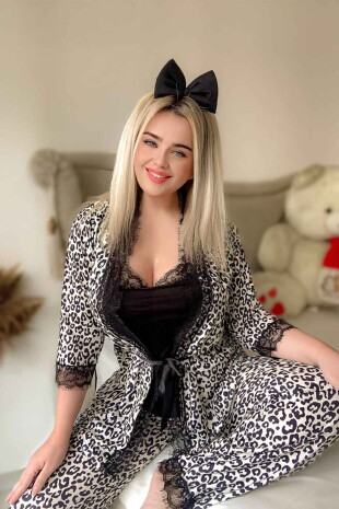Dalidas Leopar 3 lü penye sabahlıklı set 6479 - ÇeyizeDairHerşey (1)