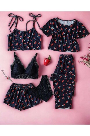 Mariage Kiraz desenli desenli pamuklu 6 lı pijama seti 6498 - ÇeyizeDairHerşey