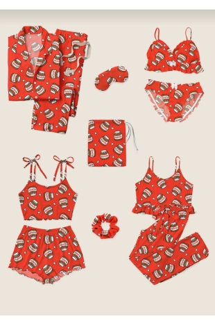 ÇeyizeDairHerşey - Drops red 11 piece nutella pajama set 6066