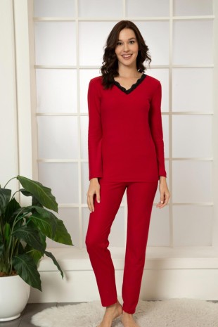 Red dantel detaylı termal pijama takımı 6211 - Thumbnail