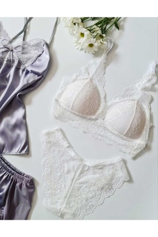 ÇeyizeDairHerşey - Gri saten 4 lü şortlu set 6268 (1)