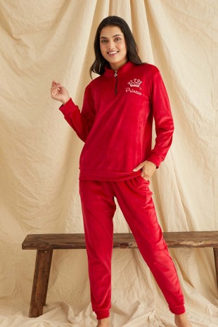 Red prencess kadife pijama takımı 6207 - Thumbnail
