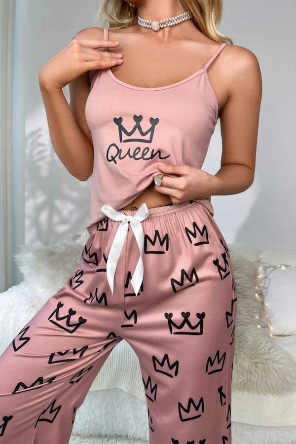 Queen crop pembe askılı pijama takımı 6274 - 3