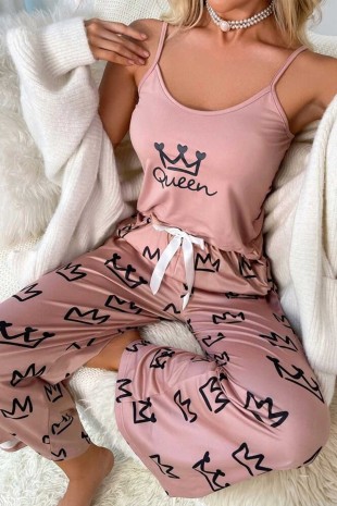 ÇeyizeDairHerşey - Queen pembe askılı pijama takımı 6274