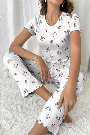 Lilyana Süpersoft Pijama Takım Flower White 6429 - ÇeyizeDairHerşey (1)