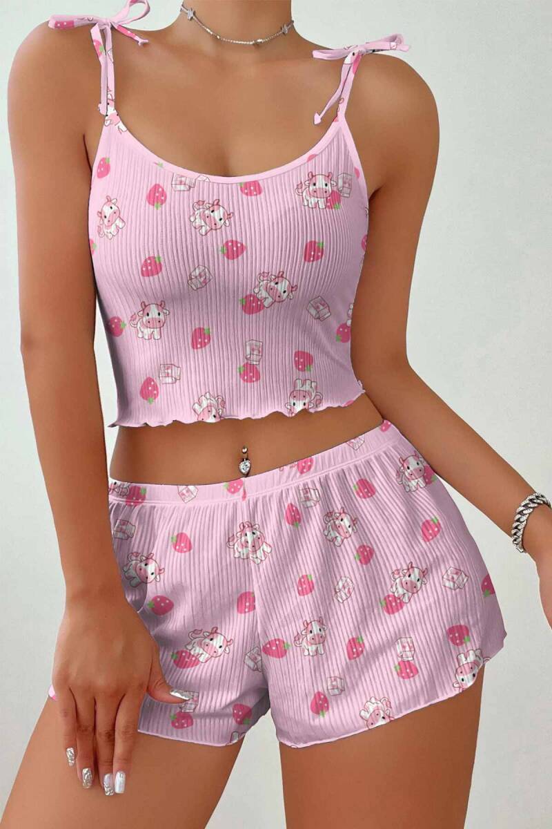 ÇeyizeDairHerşey - Stars Süpersoft Şort Takım Cow&Strawberry Milk 6440