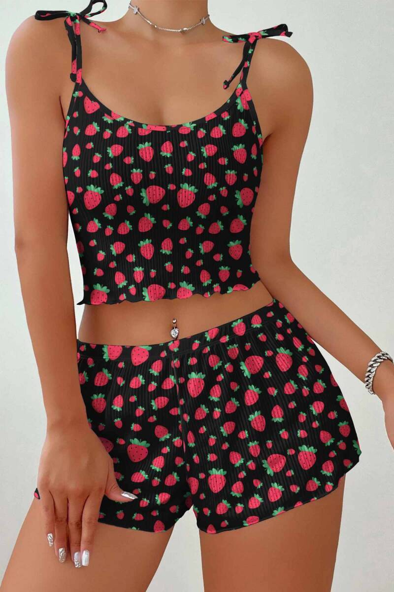 ÇeyizeDairHerşey - Stars Süpersoft Şort Takım Strawberry Black 6444