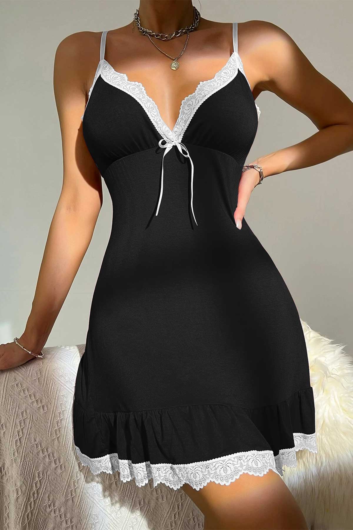 ÇeyizeDairHerşey - Lolo black güpür detaylı soft penye gecelik 6221