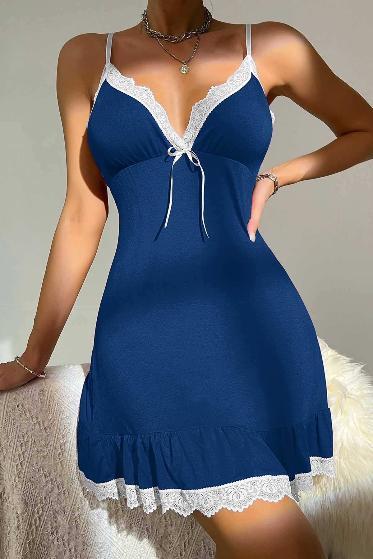 ÇeyizeDairHerşey - Lolo blue güpür detaylı soft penye gecelik 6220