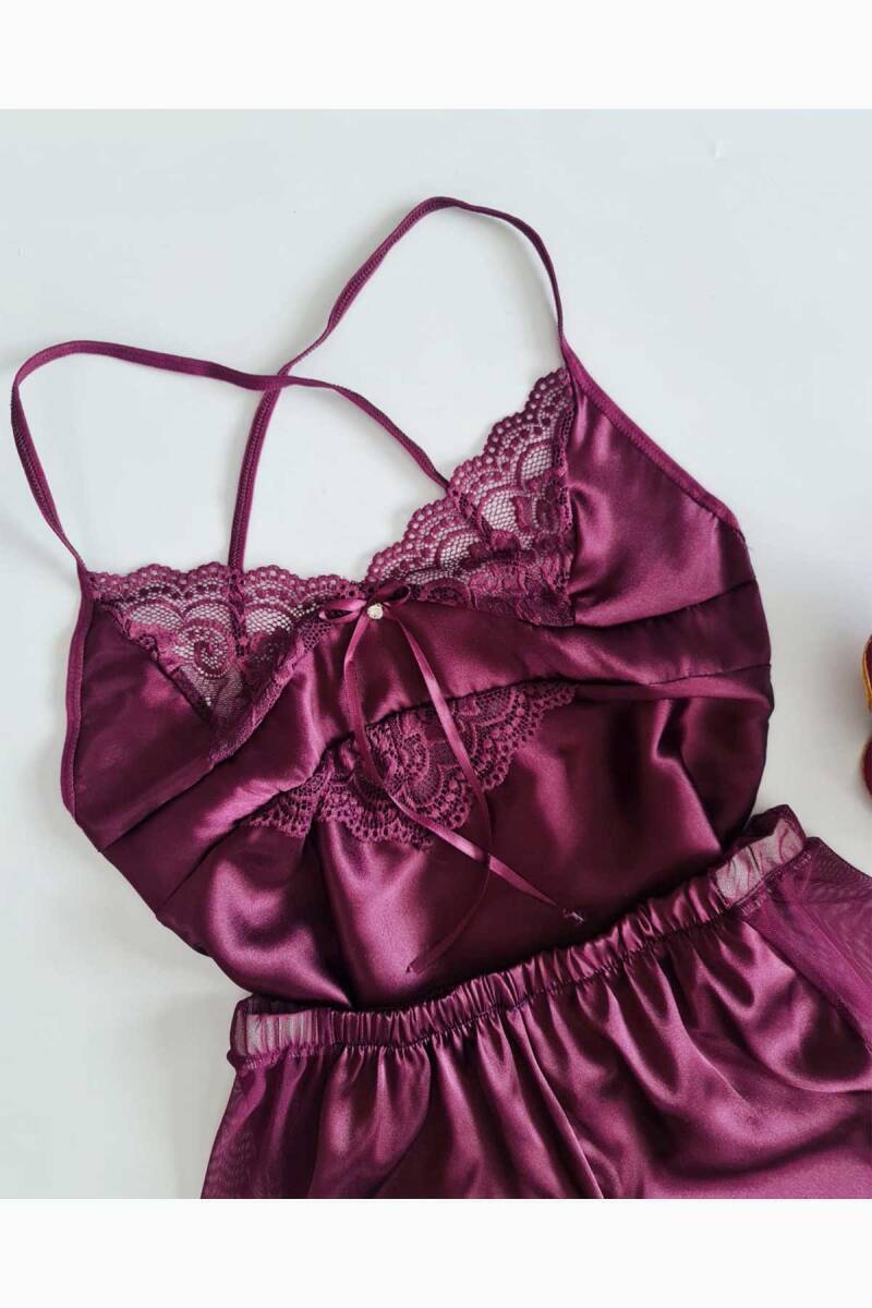 ÇeyizeDairHerşey - Mürdüm Soft Saten Şort Takım 6449 (1)