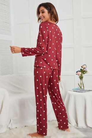 ÇeyizeDairHerşey - Puantiyeli uyku bandlı uzun kollu penye genç pijama takımı 6185 (1)
