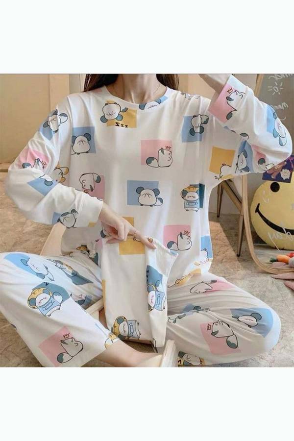 Pamel cartoon penye uzun kollu bayan pijama 6176 - 1