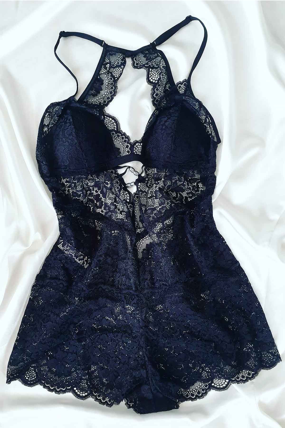 ÇeyizeDairHerşey - Pertol yeşili Dantel Bodysuit 5517 (1)