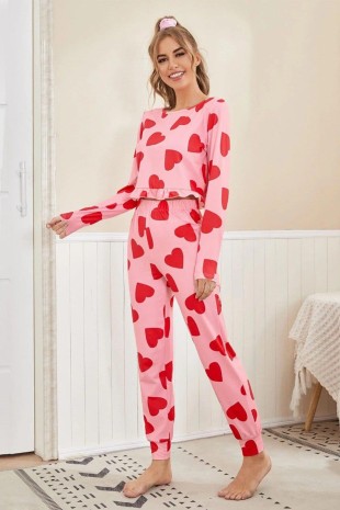 ÇeyizeDairHerşey - Red heart uzun kollu penye genç pijama takımı 6189 (1)