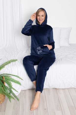 ÇeyizeDairHerşey - My love lacivert kadife pijama takım 6233 (1)