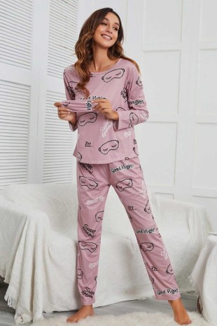 ÇeyizeDairHerşey - Good night uyku bandlı uzun kollu penye genç pijama takımı 6186