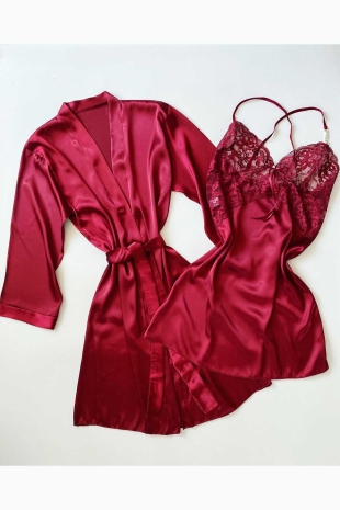 ÇeyizeDairHerşey - Bordo 6 lı sabahlıklı çeyizlik set 6114 (1)