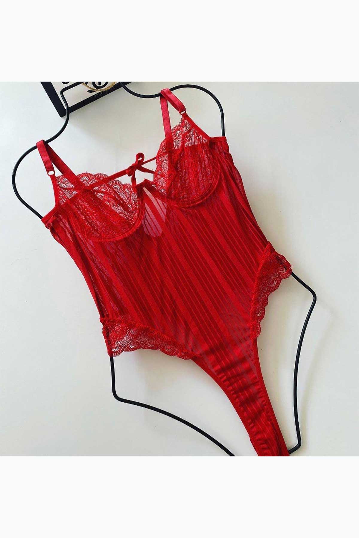 ÇeyizeDairHerşey - Red bodysuit full likralı çizgili 6194 (1)