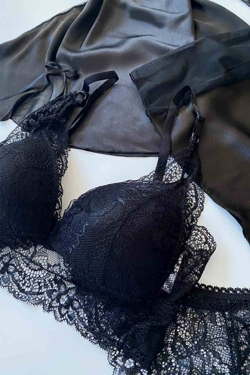 ÇeyizeDairHerşey - Black 5 li gecelik ve şortlu set 6002 (1)
