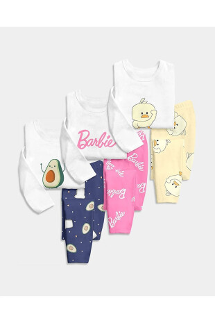 Winter 3 Adet Avocado, Barbie & Chick 3 Baskılı Uzun Kollu Pijama Takımı - 1 6599 - Pembishomewear