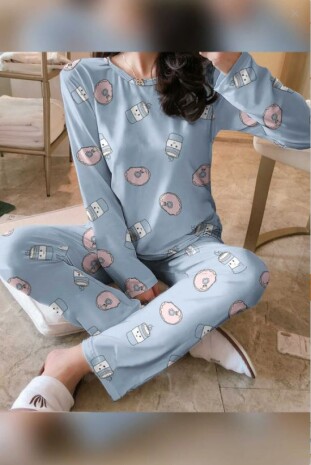 Zezece Blue Donuts Uzun Kollu Pijama Takımı 2161 - Pembishomewear